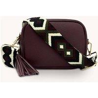 Apatchy London Women's Port Leather Crossbody Bag With Port & Olive Diamond Strap in Wine