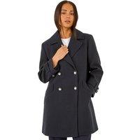 Roman Women's Petite Double Breasted Collared Peacoat in Navy | Size: 18