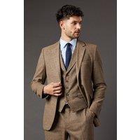 Burton Men's Light Brown Tweed Look Tailored Fit Suit Jacket in Neutral | Size: 38S