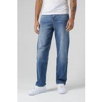 Monkee Genes Men's Loose Fit Wide Leg Mid-Rise Denim Jeans in Blue | Size: 32R