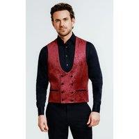 Dobell Men's Burgundy Paisley Velvet Double Breasted Tuxedo Waistcoat | Size: XL