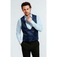 Dobell Men's Navy Paisley Velvet Double Breasted Tuxedo Waistcoat | Size: Large