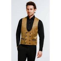 Dobell Men's Gold Paisley Velvet Double Breasted Tuxedo Waistcoat | Size: Large