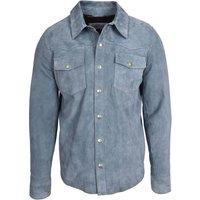 House of Leather Men's Mens Real Goat Suede Classic Western Shirt Jacket Trucker Style Oliver in Blue | Size: XL