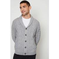 Threadbare Men's 'Finchley' Cable Knit Shawl Collar Cardigan With Wool in Grey | Size: Small