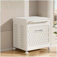 Living and Home 2-Grid Rolling Foldable Laundry Basket Hamper with Wheels Lid Toy Storage Basket Clothes Organizer Box in White
