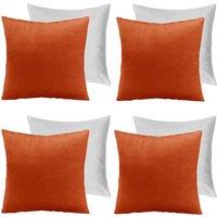 OHS 4 x Matte Velvet Filled Cushion Covers Soft Zip in Burnt Orange | Size: 45 cm x 45 cm