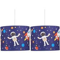 First Choice Lighting Set of 2 Space Rocket 25cm Light Shades in Blue