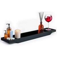 MANTRARAJ Bamboo Bath Caddy Tray Bridge Bath Tray Table Bathroom Shelf Organizer in Black