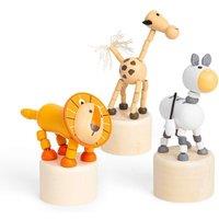Bigjigs Toys Animal Push Ups (Lion, Zebra, Giraffe) - 3pcs Wooden Animals