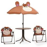 Berkfield Home 3 Piece Kids' Garden Bistro Set with Parasol Brown