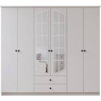 EVUHOME Ecu 6 Door 2 Drawer Mirrored White Wardrobe