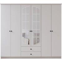 EVUHOME Ecu Xl 6 Door 2 Drawer Mirrored White Wardrobe