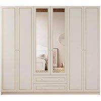 EVUHOME Marie Xl 6 Door 2 Drawer Mirrored Gold White Wardrobe