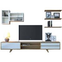 EVUHOME Harlev Tv Entertainment Cabinet With Shelving / Oak, White