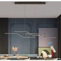 Garwarm Black Dimmable LED 3-Light Wave Linear Pendant Light with Remote for Dining Room Kitchen Island