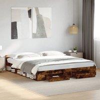 Berkfield Home Bed Frame with Drawers without Mattress Smoked Oak 200x200 cm in Brown