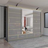 Sliding Wardrobes 4U Modern High Gloss Wardrobe with LED Light & Mirror Doors 253220cm in Grey