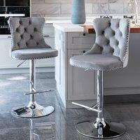 HomeTouch Vero Set of 6 Luxury Velvet Bar Stools With Adjustable Swivel in Grey | Size: 6 Pack