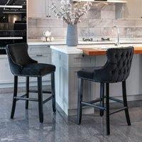 HomeTouch Set of 2 Contemporary Velvet Upholstered Wing-Back Barstools Grey in Black | Size: 2 Pack