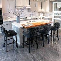HomeTouch Set of 4 Luxury Modern Velvet Upholstered Bar Stools Breakfast Kitchen Barstools with Wood Legs Black | Size: 4 Pack