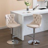 HomeTouch Set of 6 Luxury Beige Velvet Swivel Bar Stools | Size: 4 Pack