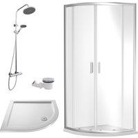 Balterley Ruwa Quadrant Bundle: Door, Tray, Round Kit, Waste 800mm White/Chrome in Silver