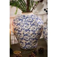 Dibor Vintage Solene Large Blue Botanical Round Flower Vase H28 x Dia23cm in Cream
