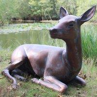 Inspirational Gifting Doe Deer Laying Garden Sculpture Ornament in Hand cast Aluminium in Bronze