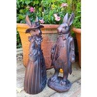 Inspirational Gifting Mr & Mrs Rabbit Sculpture Garden Ornament in Bronze