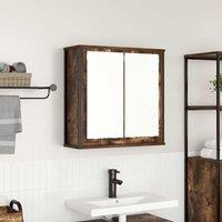 Berkfield Home Bathroom Wall Cabinet with Mirror Smoked Oak 60x21x60 cm in Brown | Size: 60 x 21 x 60 cm