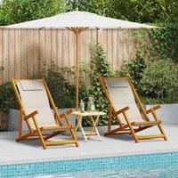 Berkfield Home 2 Pack of Folding Beach Chairs - Light Grey, Acacia Wood & Textilene