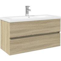 Berkfield Home 2 Piece Bathroom Furniture Set Ceramic & Engineered Wood in Light Tan