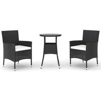 Berkfield Home 3 Piece Garden Bistro Set with Cushions Black Poly Rattan