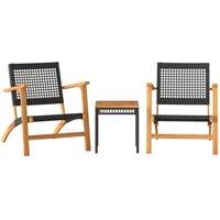 Berkfield Home 3 Piece Bistro Set Black Poly Rattan & Solid Wood Acacia