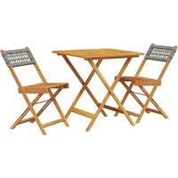 Berkfield Home 3 Piece Bistro Set Grey Poly Rattan & Solid Wood