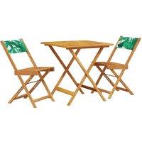 Berkfield Home 3 Piece Bistro Set Leaf Pattern Fabric & Solid Wood in Green