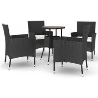 Berkfield Home 5 Piece Garden Bistro Set with Cushions Black Poly Rattan