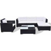 Berkfield Home 6 Piece Garden Lounge Set with Cushions Poly Rattan Black