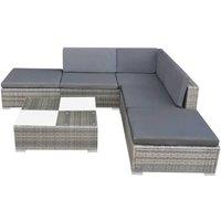 Berkfield Home 6 Piece Garden Lounge Set with Cushions Poly Rattan Grey