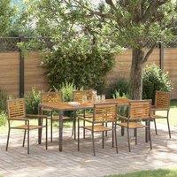 Berkfield Home 7 Piece Garden Dining Set Grey Poly Rattan Acacia