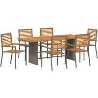 Berkfield Home 7 Piece Garden Dining Set Grey Poly Rattan Acacia
