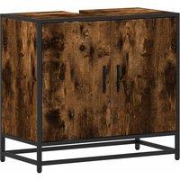 Berkfield Home Bathroom Sink Cabinet Smoked Oak 65x33x60 cm Engineered Wood in Brown | Size: 65 x 33 x 60 cm