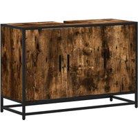 Berkfield Home Bathroom Sink Cabinet Smoked Oak 90x33x60 cm Engineered Wood in Brown | Size: 90 x 33 x 60 cm