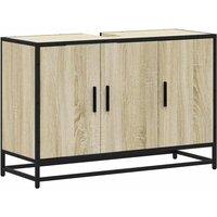 Berkfield Home Bathroom Sink Cabinet Sonoma Oak 90x33x60 cm Engineered Wood in Light Tan | Size: 90 x 33 x 60 cm