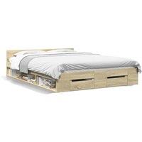 Berkfield Home Bed Frame w/Drawers Frame Sonoma Oak 150x200 cm King Size in Light Tan