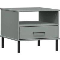 Berkfield Home Bedside Table with Metal Legs Grey Solid Wood Pine OSLO