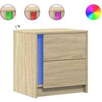 Berkfield Home Bedside Cabinets with LED Lights 2 pcs Sonoma Oak Engineered Wood in Natural