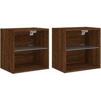 Berkfield Home Bedside Cabinets with LED Lights Wall-mounted 2 pcs Brown Oak