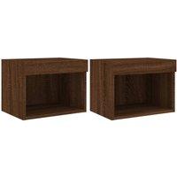 Berkfield Home Bedside Cabinets with LED Lights Wall-mounted 2 pcs Brown Oak
